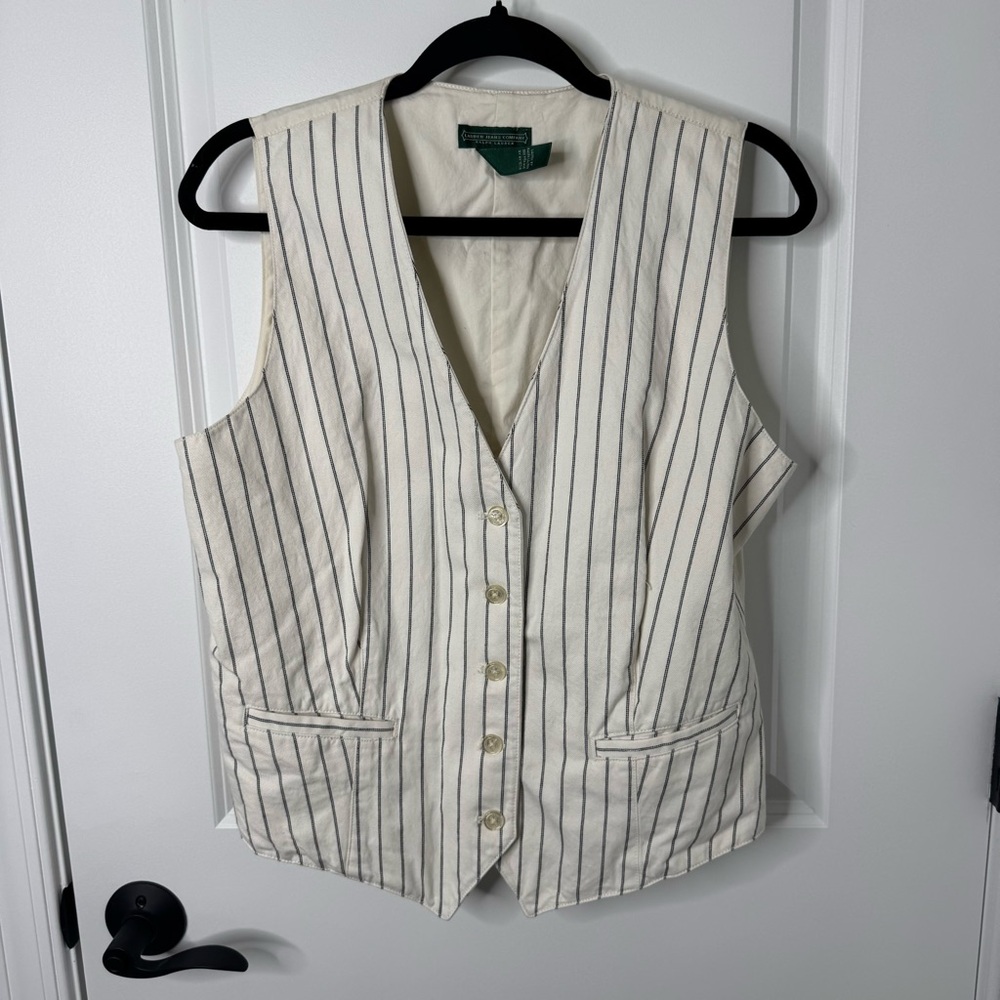 Lauren Ralph Lauren Cream Pinstripe button front cotton Vest large